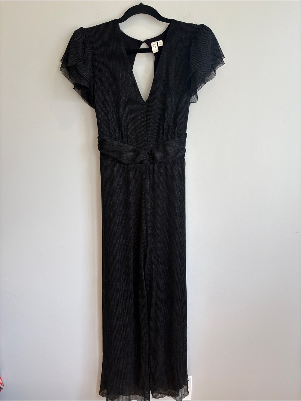 JOIE Black Pleated Wide Leg Jumpsuit Flutter Sleeve L